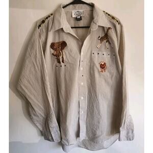 Jacqueline's Private Collection Embroidered Animals Button Down Shirt 0726
